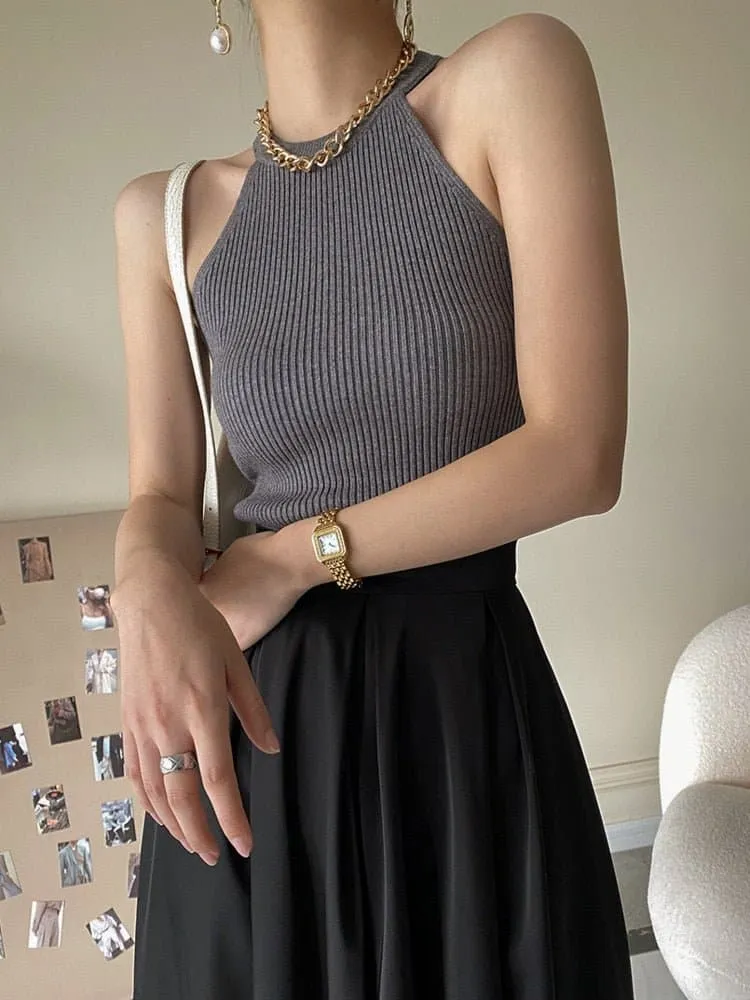 2-Piece Halter Tank Top with Long Sleeve Sweater Set