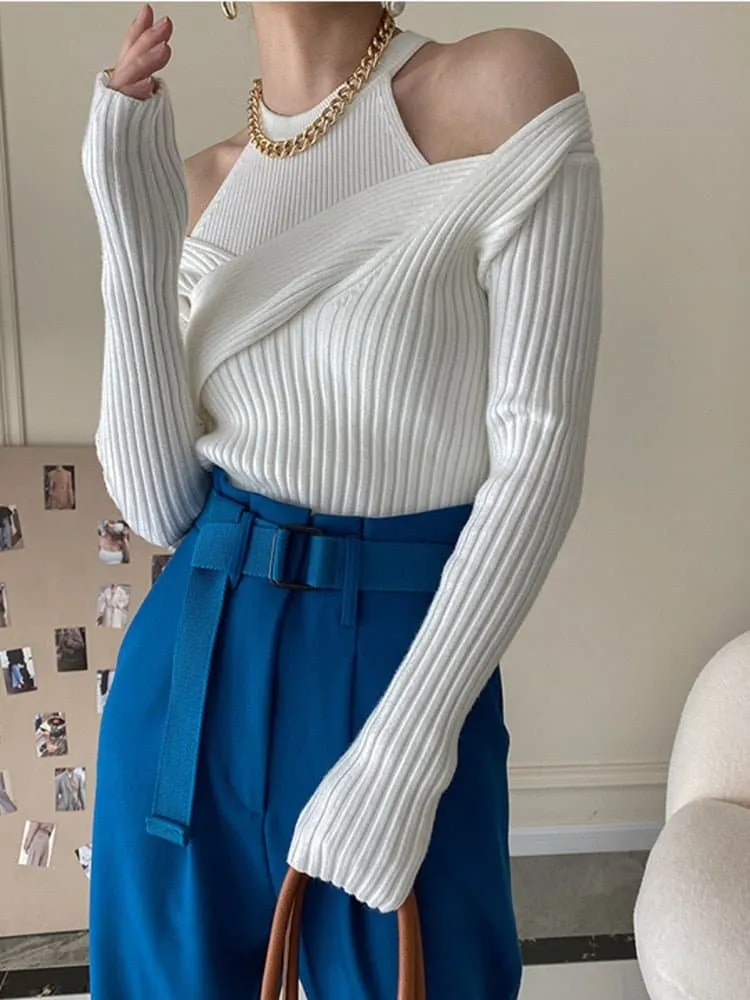 2-Piece Halter Tank Top with Long Sleeve Sweater Set