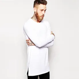 2017 Brand New extra long tee shirt for men hip hop men's longline t shirt long sleeve tall tees side zipper oversized t-shirt