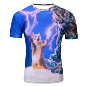 2017 Summer T-shirt Newest Style 12 Color 3d print Lightning cat t shirt homme Funny T Shirts brand clothing for men  O Neck