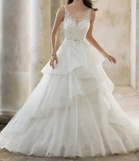 A-Line V neck Wedding Dress Lace tiered Bridal Dress