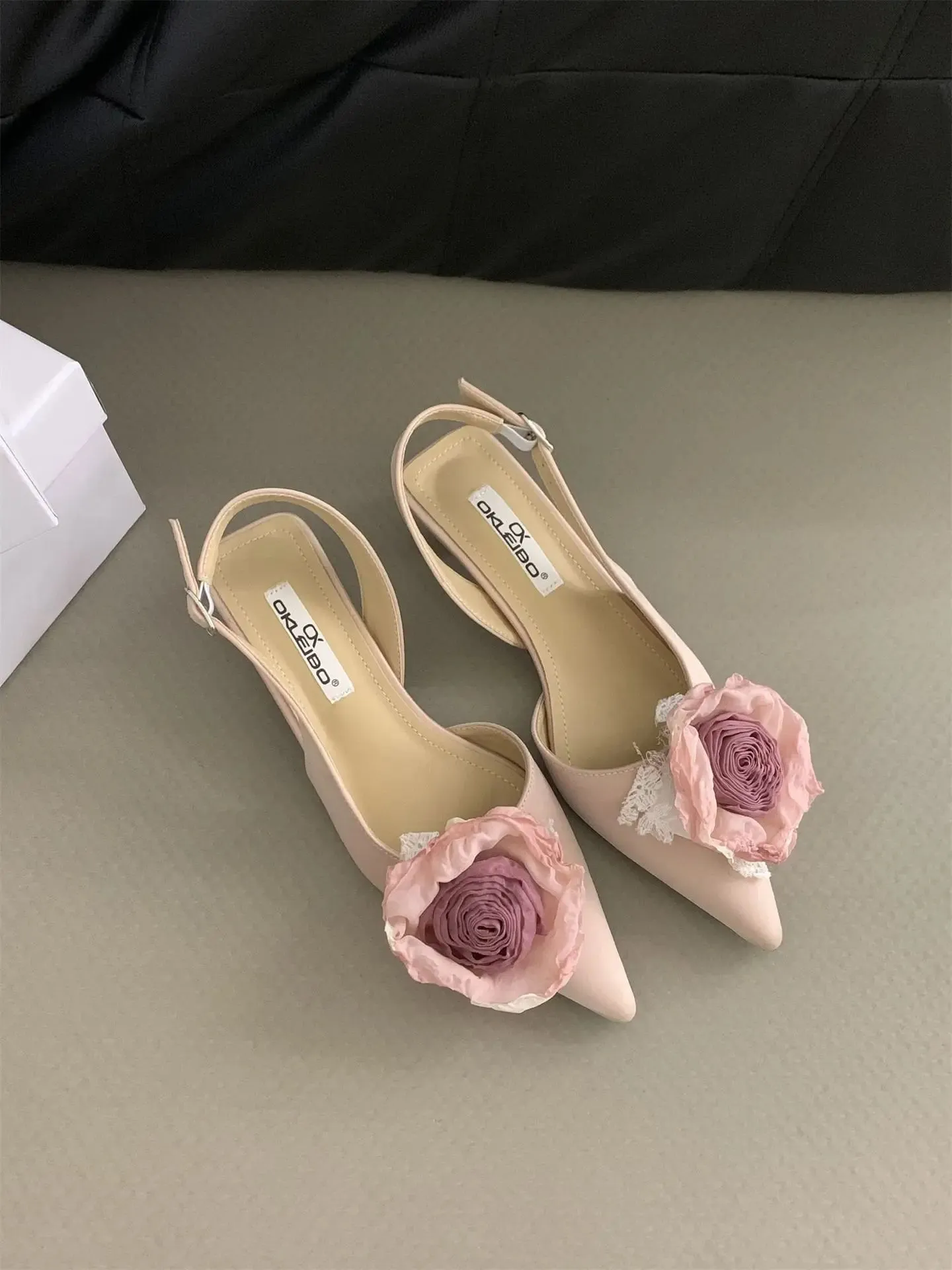 Advbridge  -  Flower Designer Sandals Women Elegant Satin Mule Shoes 2024 Summer Pointed Toe Pumps Low Heel Flowers Slingback Sandals Female