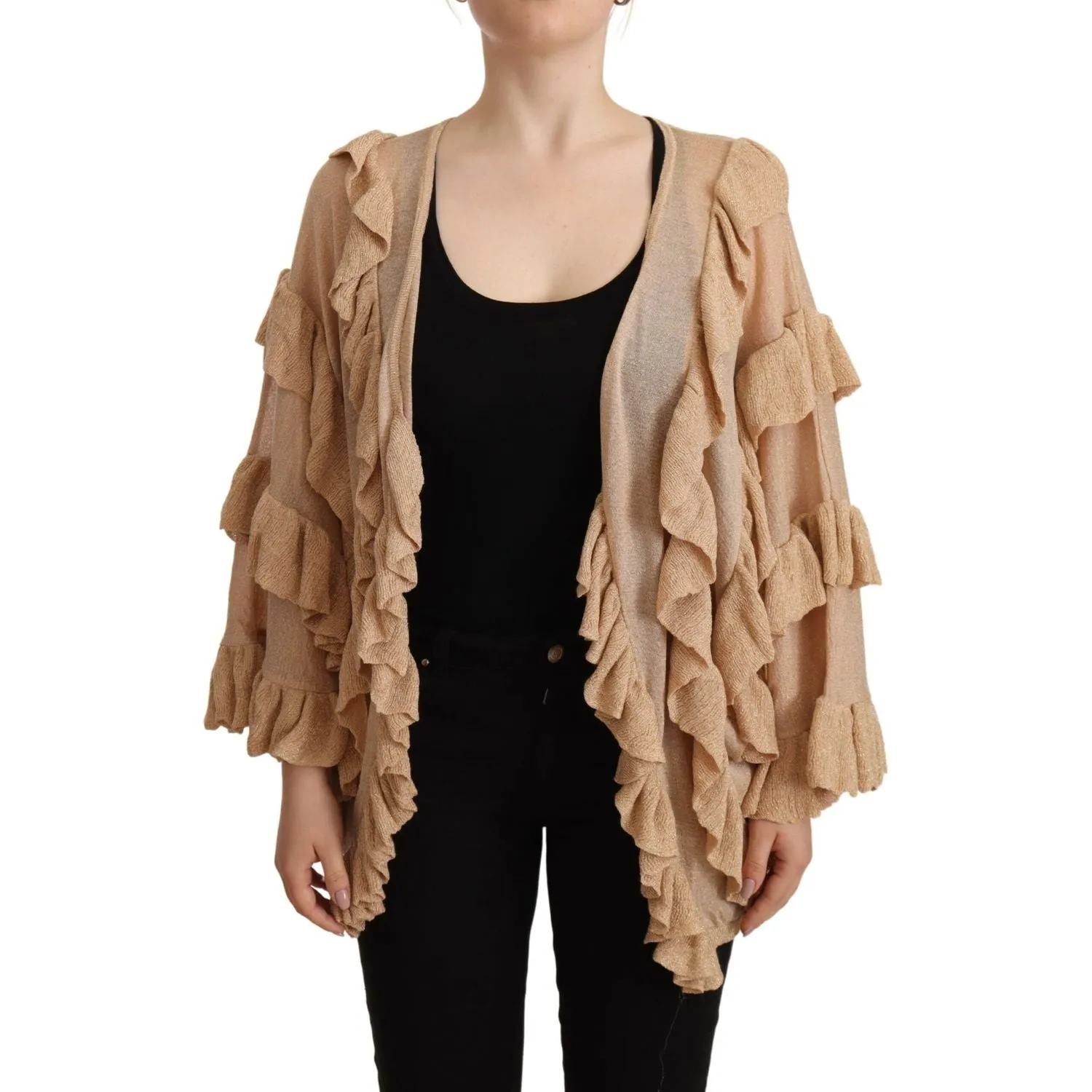 Aniye By Chic Beige Long Sleeve Open Front Cardigan