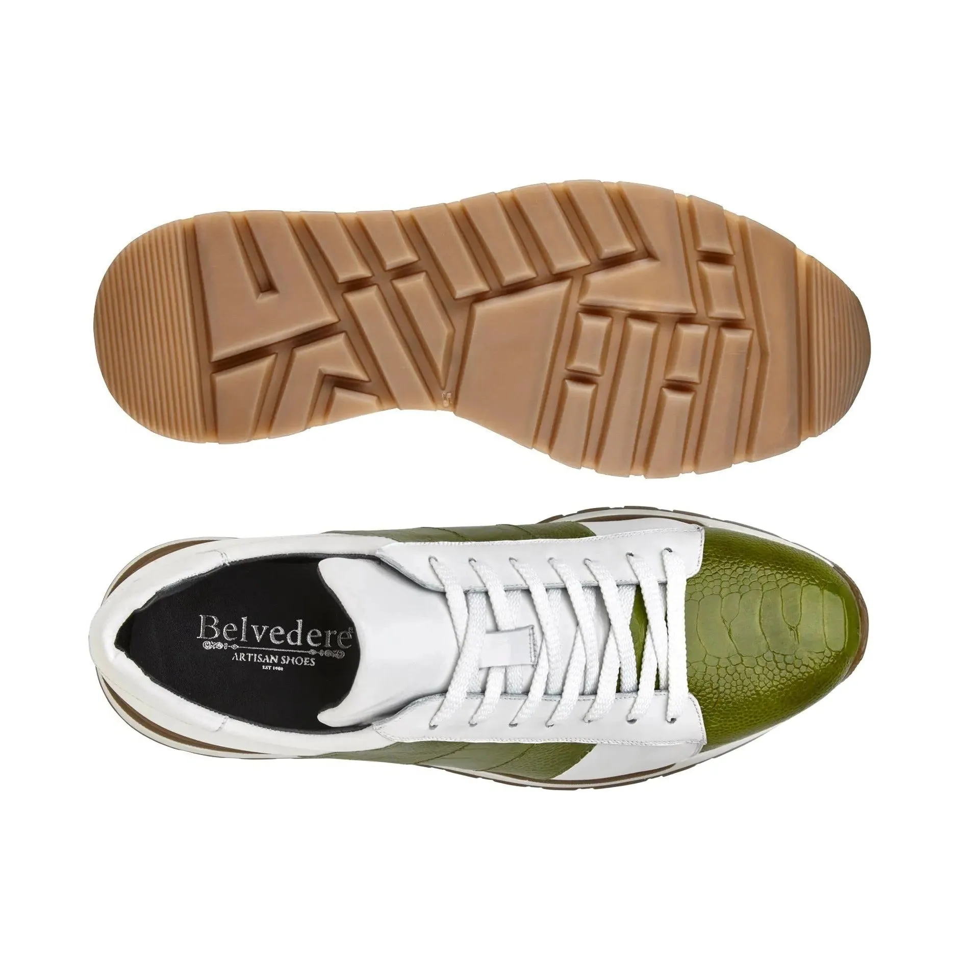 Belvedere Blake in Lime / White Color Block Exotic Skin Sneakers