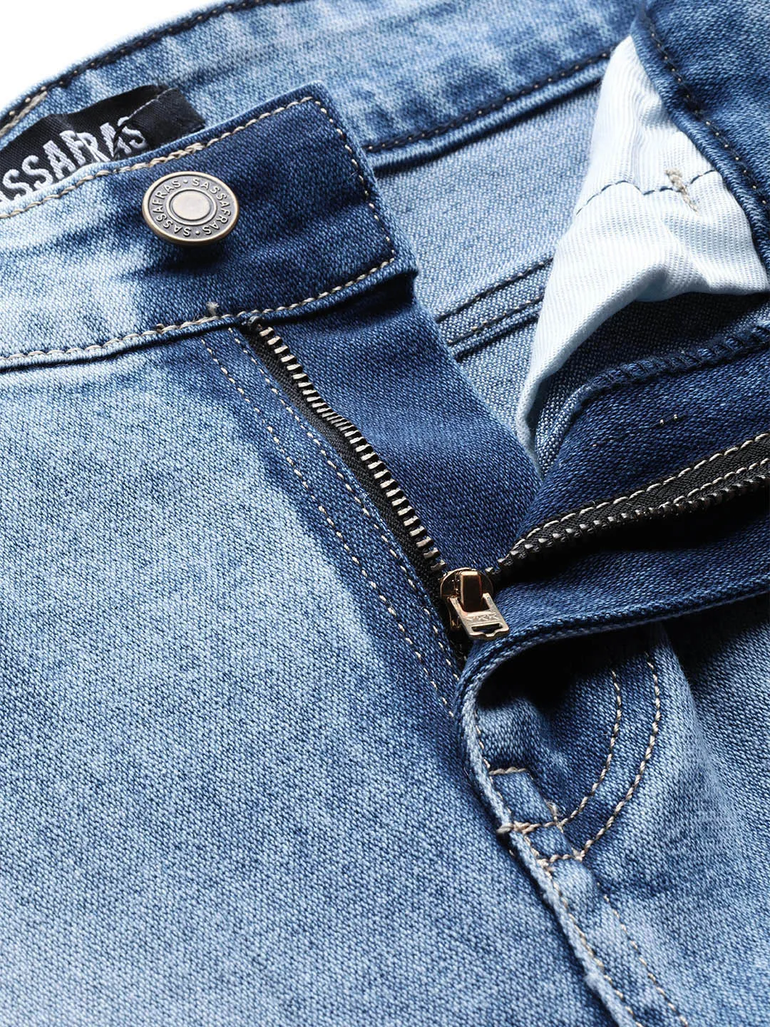 Blue Bleach Wash Raw Edge Jeans