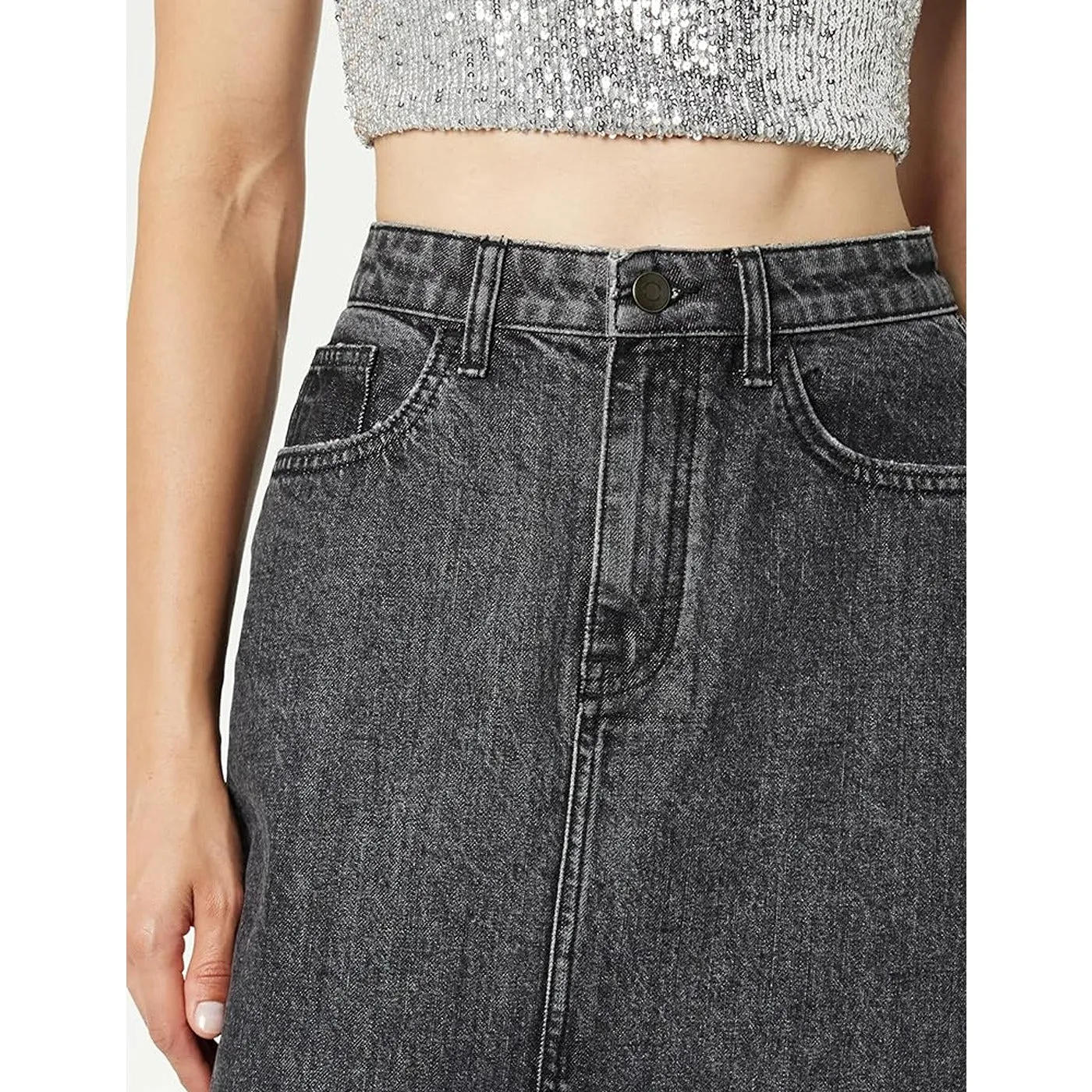 Charcoal High Waist Denim Skirt