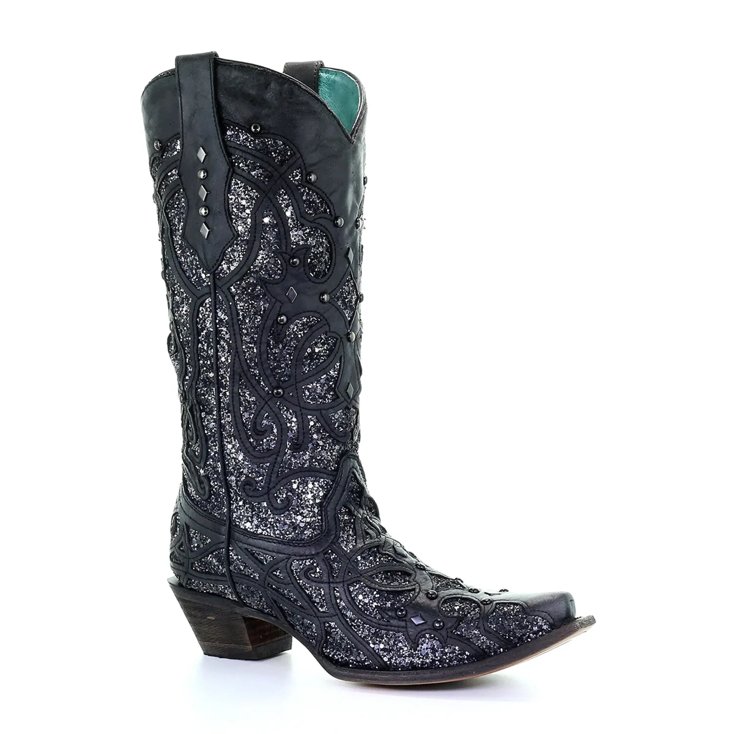 Corral Womens Glittered Inlay Cowboy Boots Leather Black/Grey