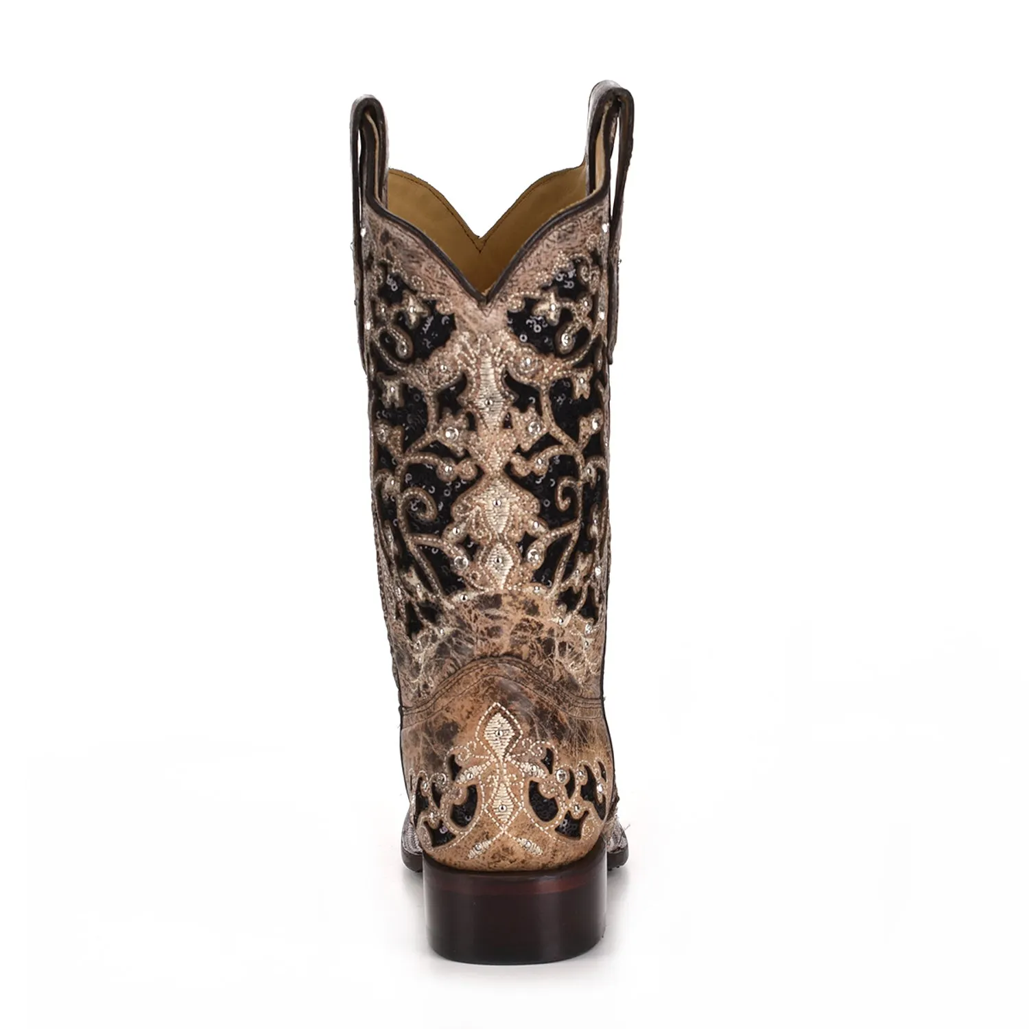 Corral Womens Sequin Inlay Cowboy Boots Leather Tan