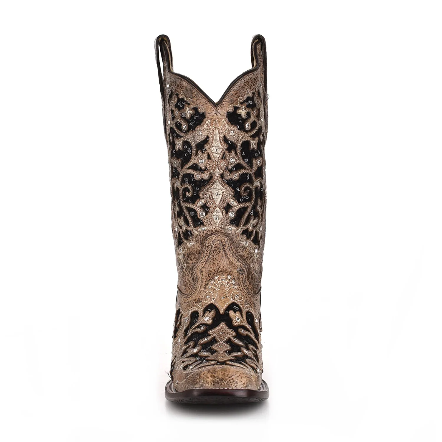 Corral Womens Sequin Inlay Cowboy Boots Leather Tan