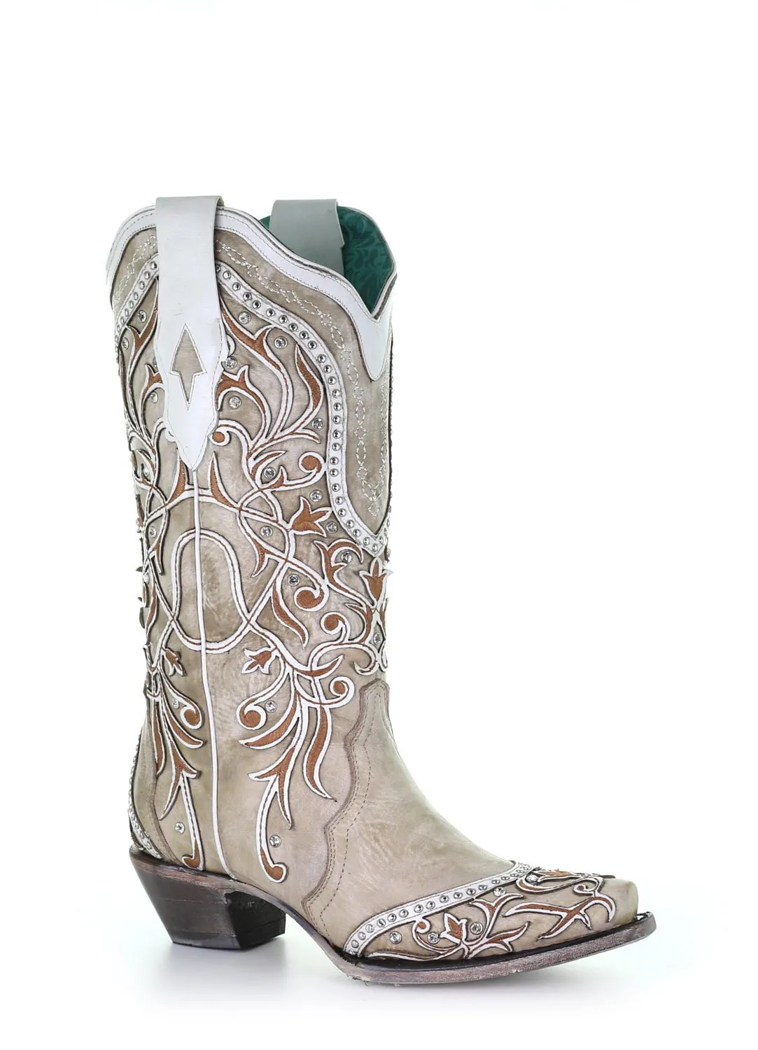 Corral Womens Stud Overlay Cowboy Boots Leather White