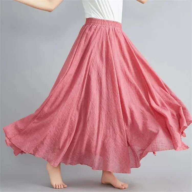 Cotton Linen Flared Maxi Skirts for Women - Breathable and Elegant Ankle-Length Skirt