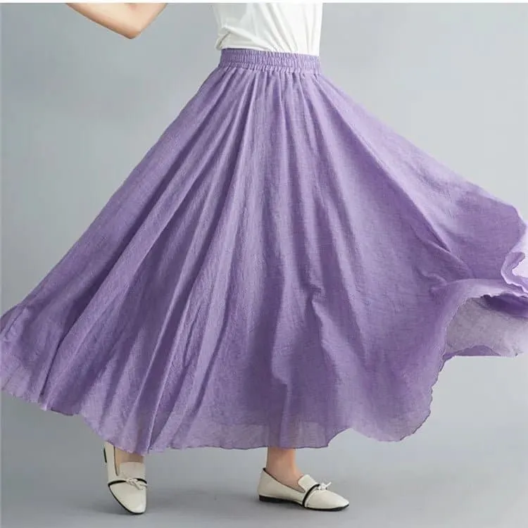 Cotton Linen Flared Maxi Skirts for Women - Breathable and Elegant Ankle-Length Skirt