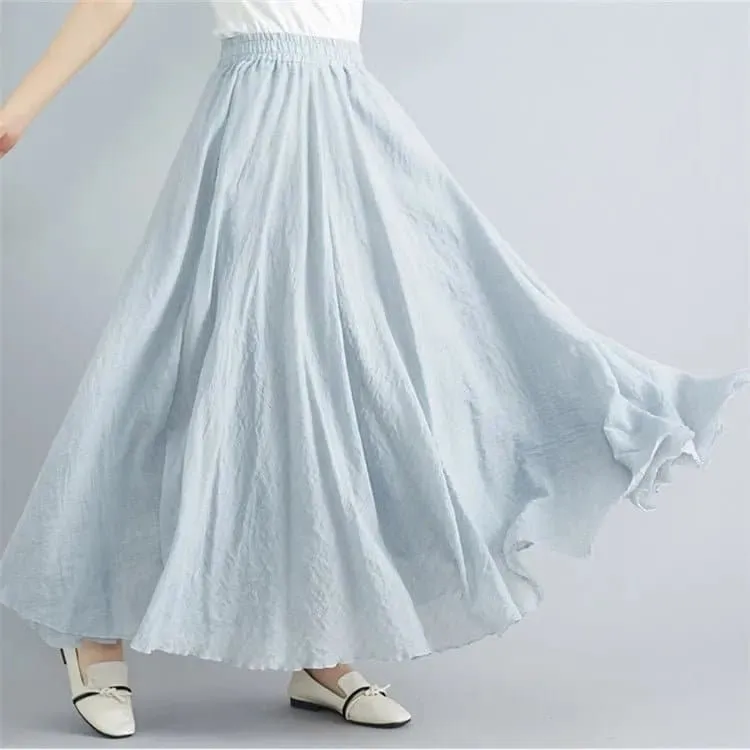 Cotton Linen Flared Maxi Skirts for Women - Breathable and Elegant Ankle-Length Skirt