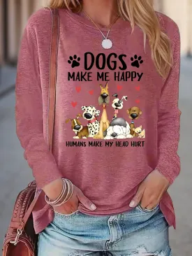 Dog  Letter Print Crew Neck TShirt for Women