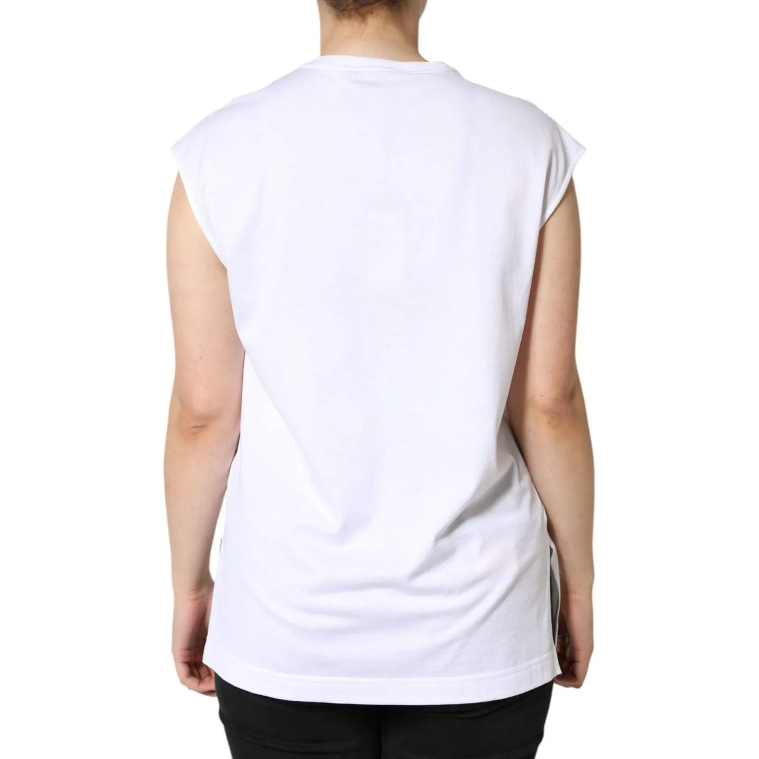 Dolce & Gabbana White Cotton Sleeveless Crew Neck T-shirt