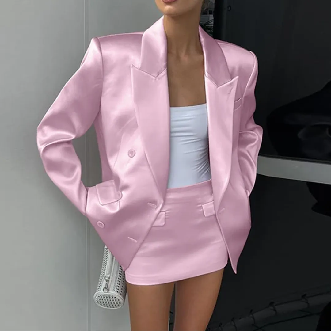 Elegant Pink Skirt Set - Punk Style -Satin - Slim Fit, Summer Fashion