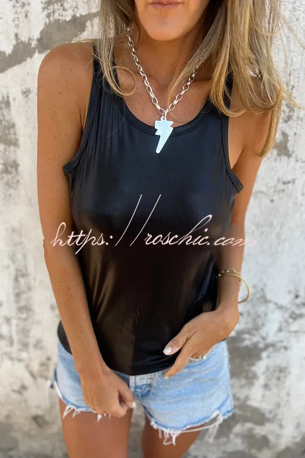 Fashionable Metallic Luster Round Neck Sleeveless Casual Vest