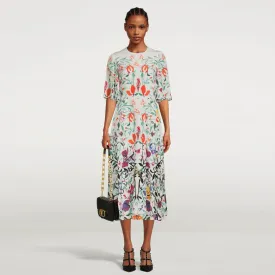 Floral Print O-Neck Prairie Chic Midi Dress