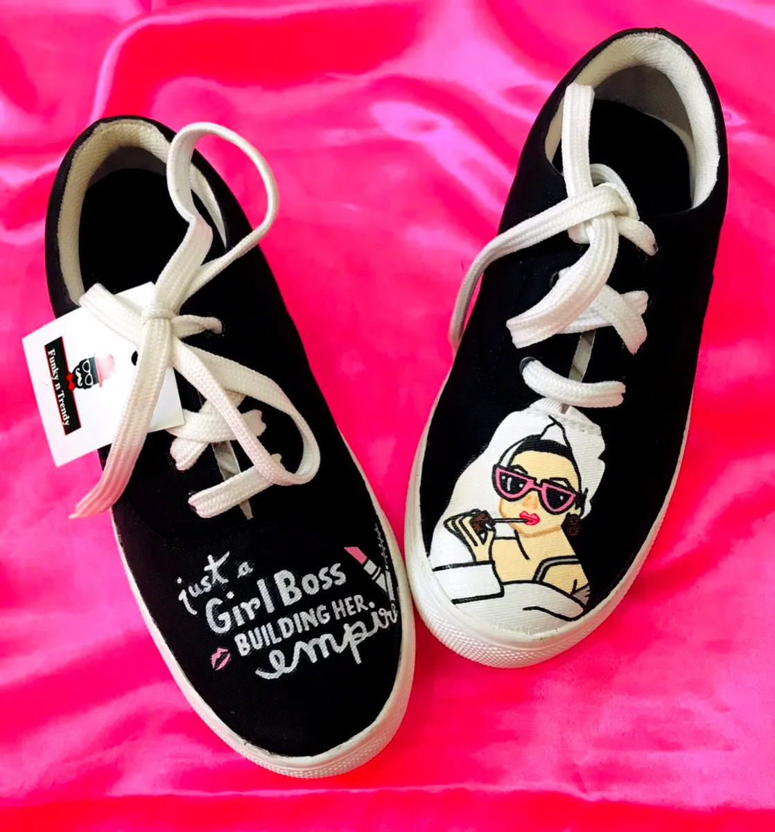 Funky N Trendy hand painted water resistant boss lady theme casual shoes