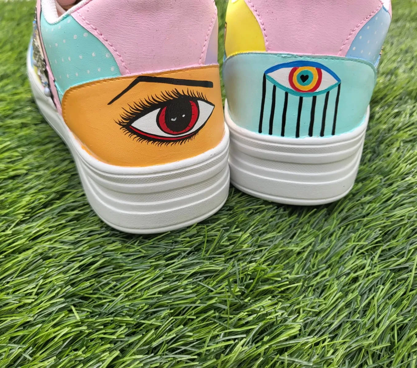 Funky N Trendy hand painted with water resistant colors, rhinestone work bridal sneakers/ bridesmaid sneaker / colorful sneakers