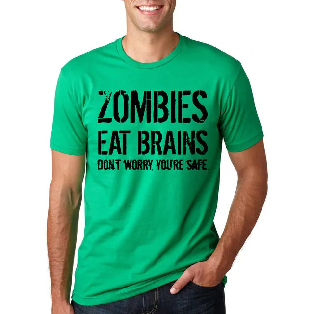 Funny Zombies Eat Brains So You'Re Safe TShirt Men's Letter Printed Short Sleeve O-Neck T-Shirts Fashion Hip Hop Streetwear Tops