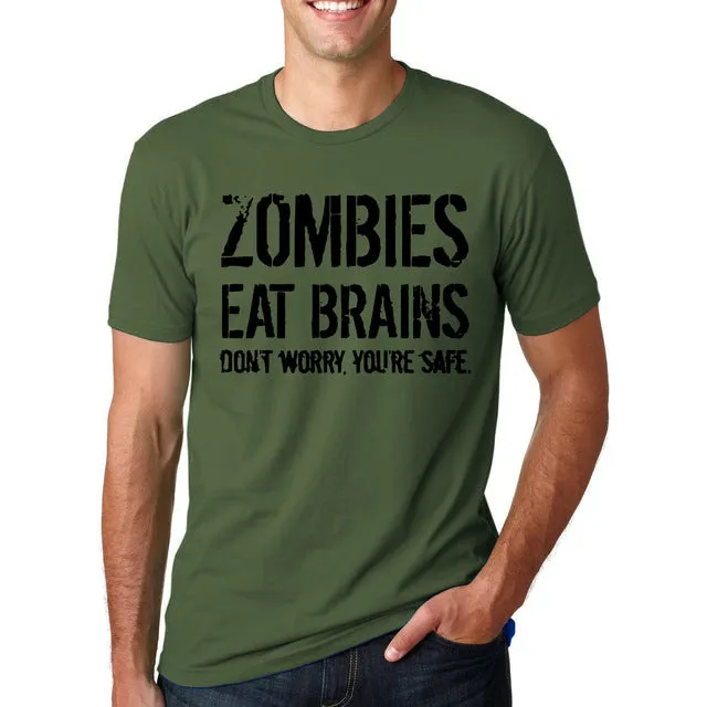 Funny Zombies Eat Brains So You'Re Safe TShirt Men's Letter Printed Short Sleeve O-Neck T-Shirts Fashion Hip Hop Streetwear Tops