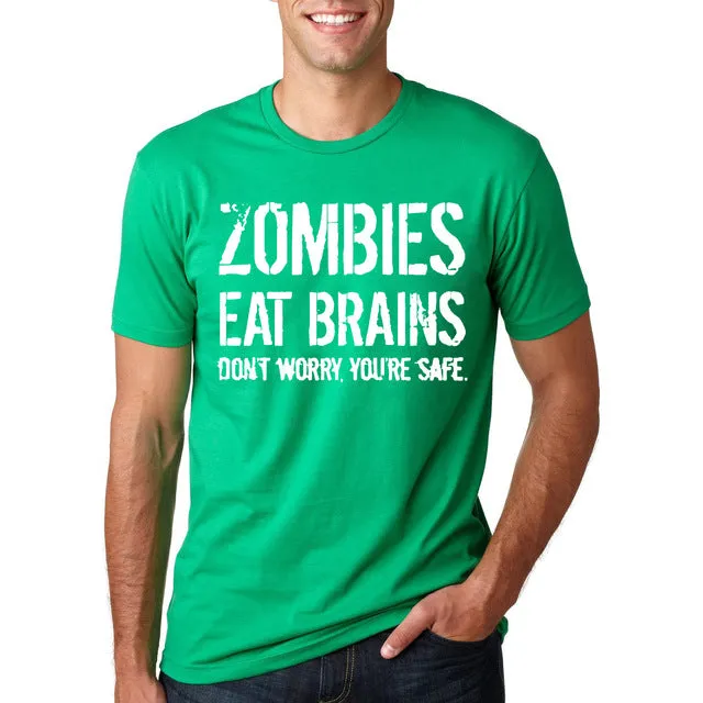 Funny Zombies Eat Brains So You'Re Safe TShirt Men's Letter Printed Short Sleeve O-Neck T-Shirts Fashion Hip Hop Streetwear Tops