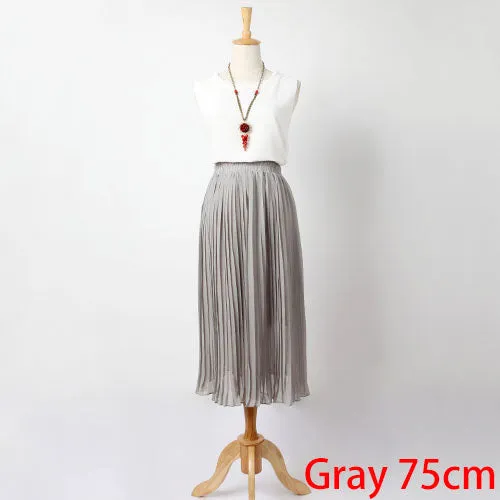 GAREMAY Women Long Chiffon Skirts Summer Pleated Black White Skirt School Faldas Largas Maxi Saia Bohemian Skirt For Women 3019