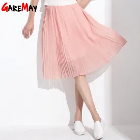 GAREMAY Women Long Chiffon Skirts Summer Pleated Black White Skirt School Faldas Largas Maxi Saia Bohemian Skirt For Women 3019