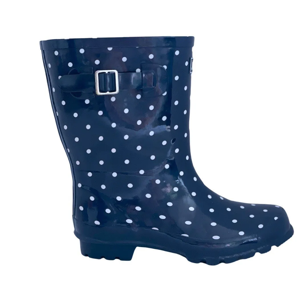 Half Height Navy Spot Rain Boots - Wide Foot and Ankle