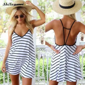 High Quality backless Srtiped Short Mini Robe