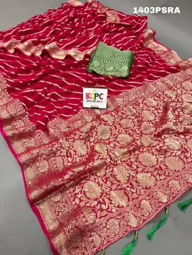 KcPc Pure khadi Georgette Banarsi Handloom lahariya zari weaving saree,MAHA