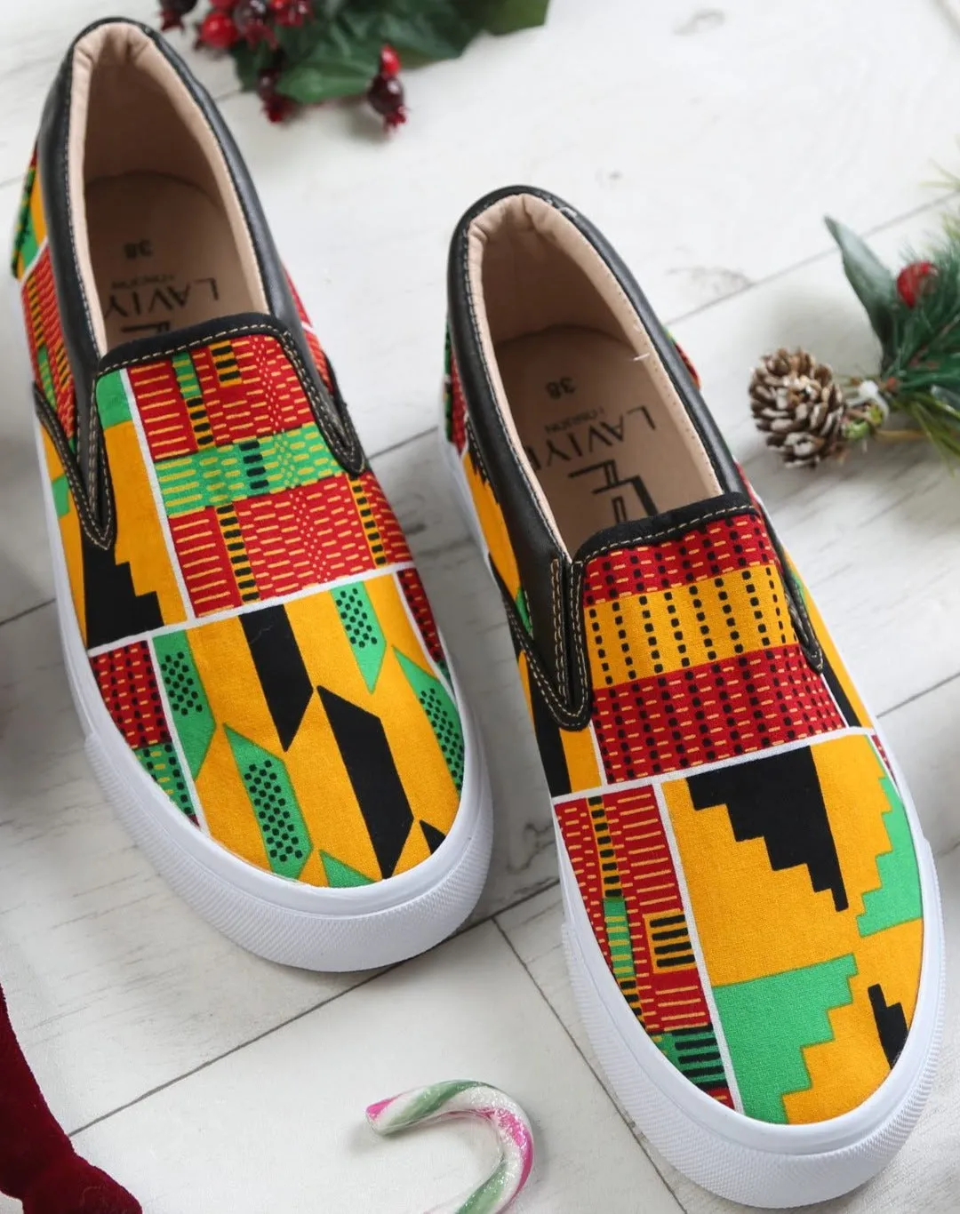 LAVIYE Men's Casual African Print Ankara Slip-on Sneakers Shoes Trainer- KUMASI