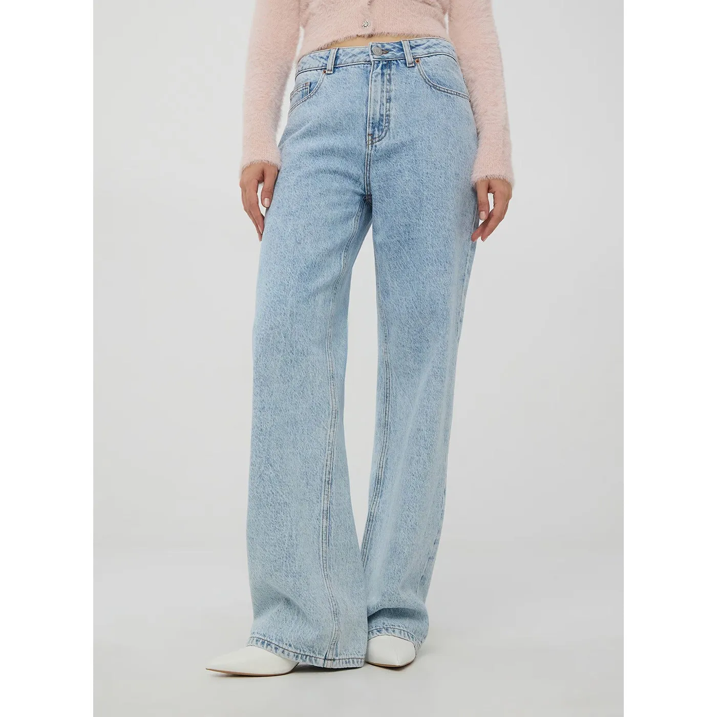 Light Blue Acid Plain Wide Leg Jeans