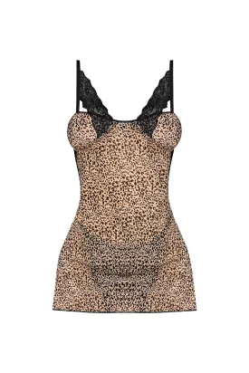 Magic Silk Purrrfect Chemise & Thong Set Leopard