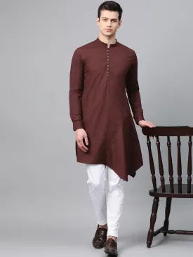 Men Burgundy Solid Asymmetrical Kurta