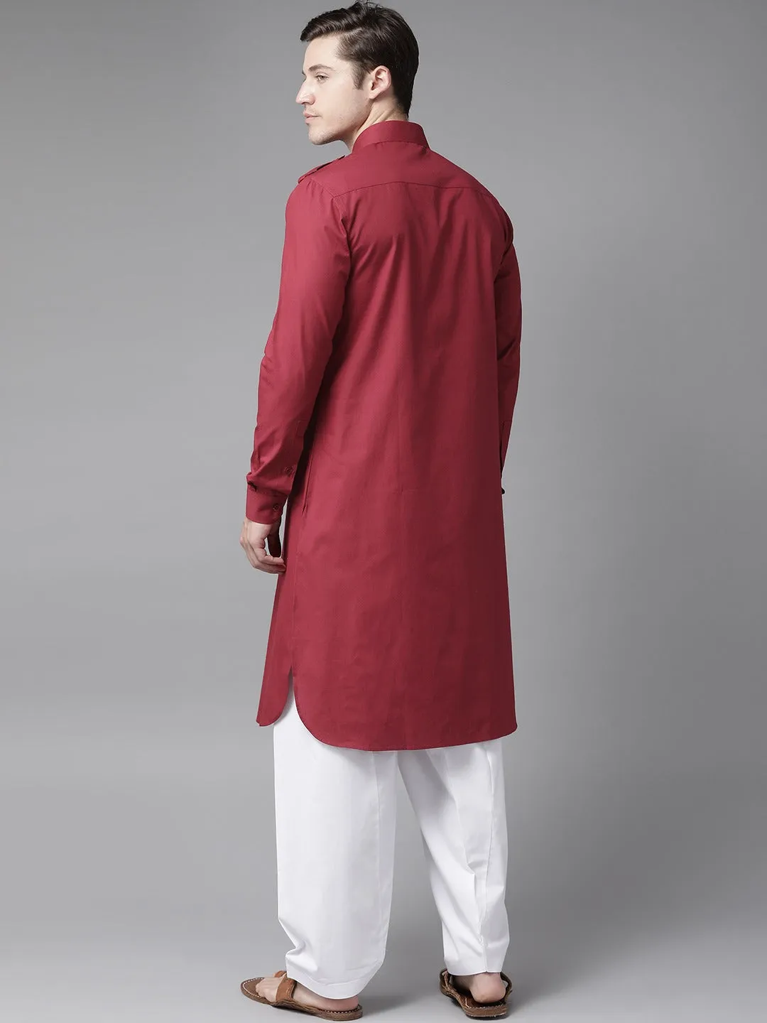 Men Maroon Pathani Kurta With Salwar