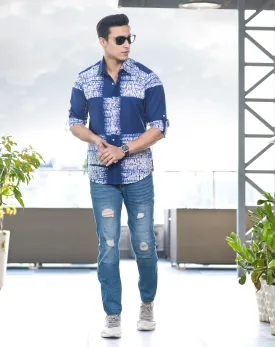 Men Spread Collar Tie  Dye Casual Cotton Shirt