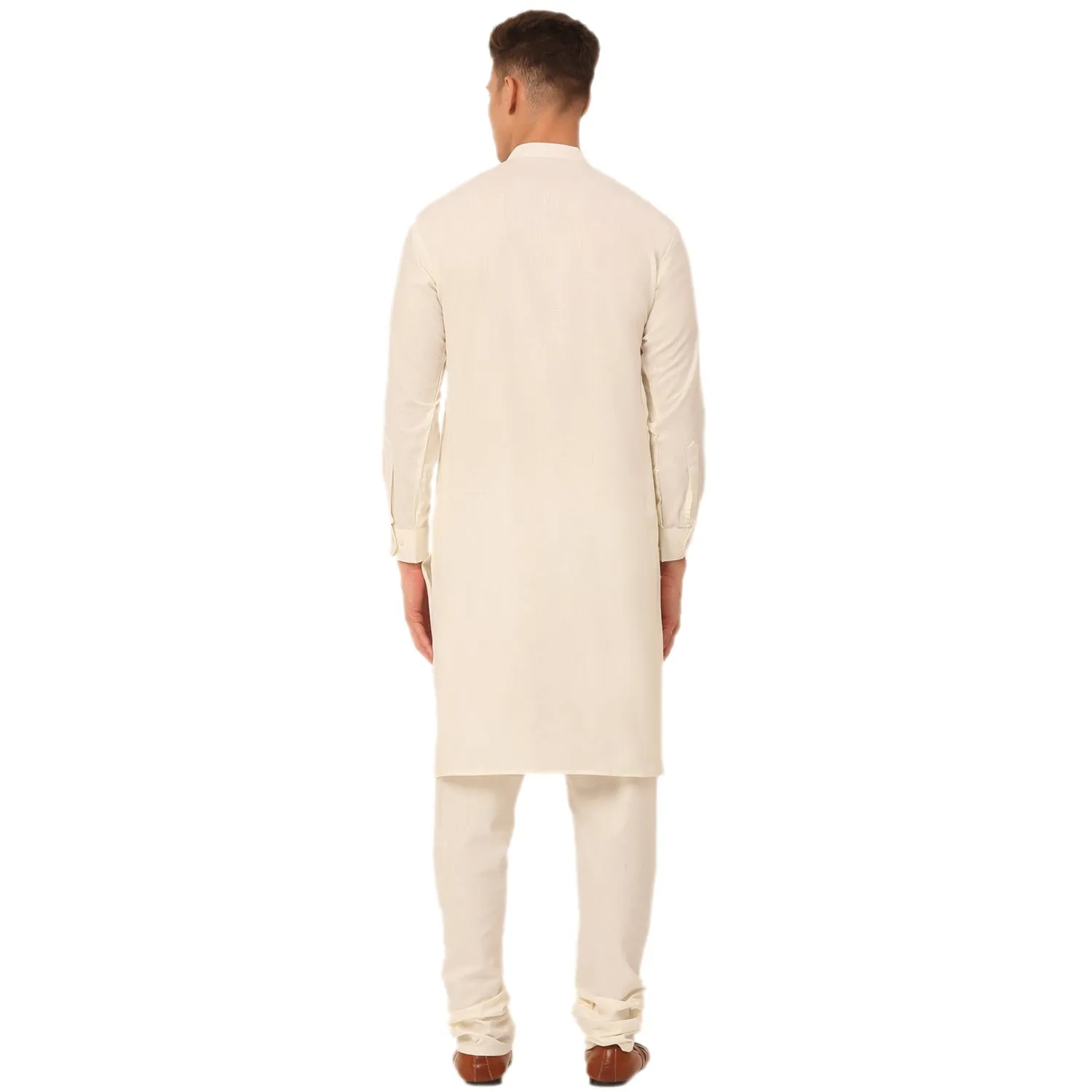 Men White Cotton Blend Kurta With Pyjamas & Embroidered Nehru Jacket