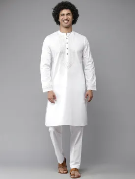 Men White Yoke Design Straight Kurta