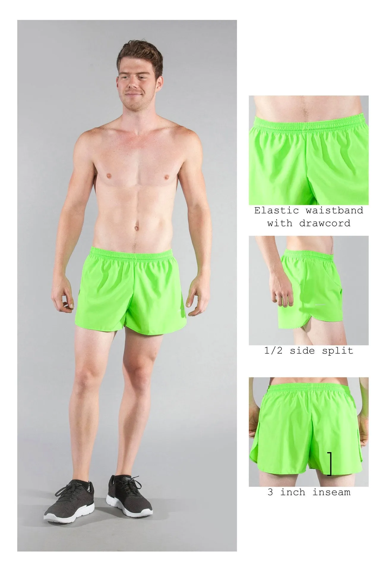 Men's Solid 3" Half Split Trainer Shorts - Neon Lime