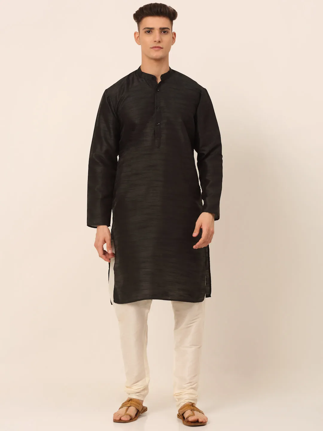 Men'S Woven Design Nehru Jacket And Kurta Pyjama Set