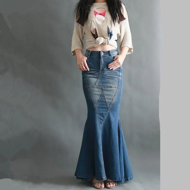 Mermaid Style Denim Maxi Skirts