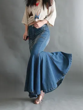 Mermaid Style Denim Maxi Skirts