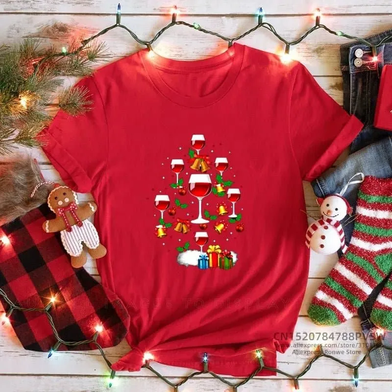 Merry Christmas Red Print T-shirts