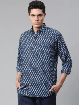 Millennial Men Indigo Blue & White  Cotton  Full Sleeve  Shirt For Men-Mmf0274