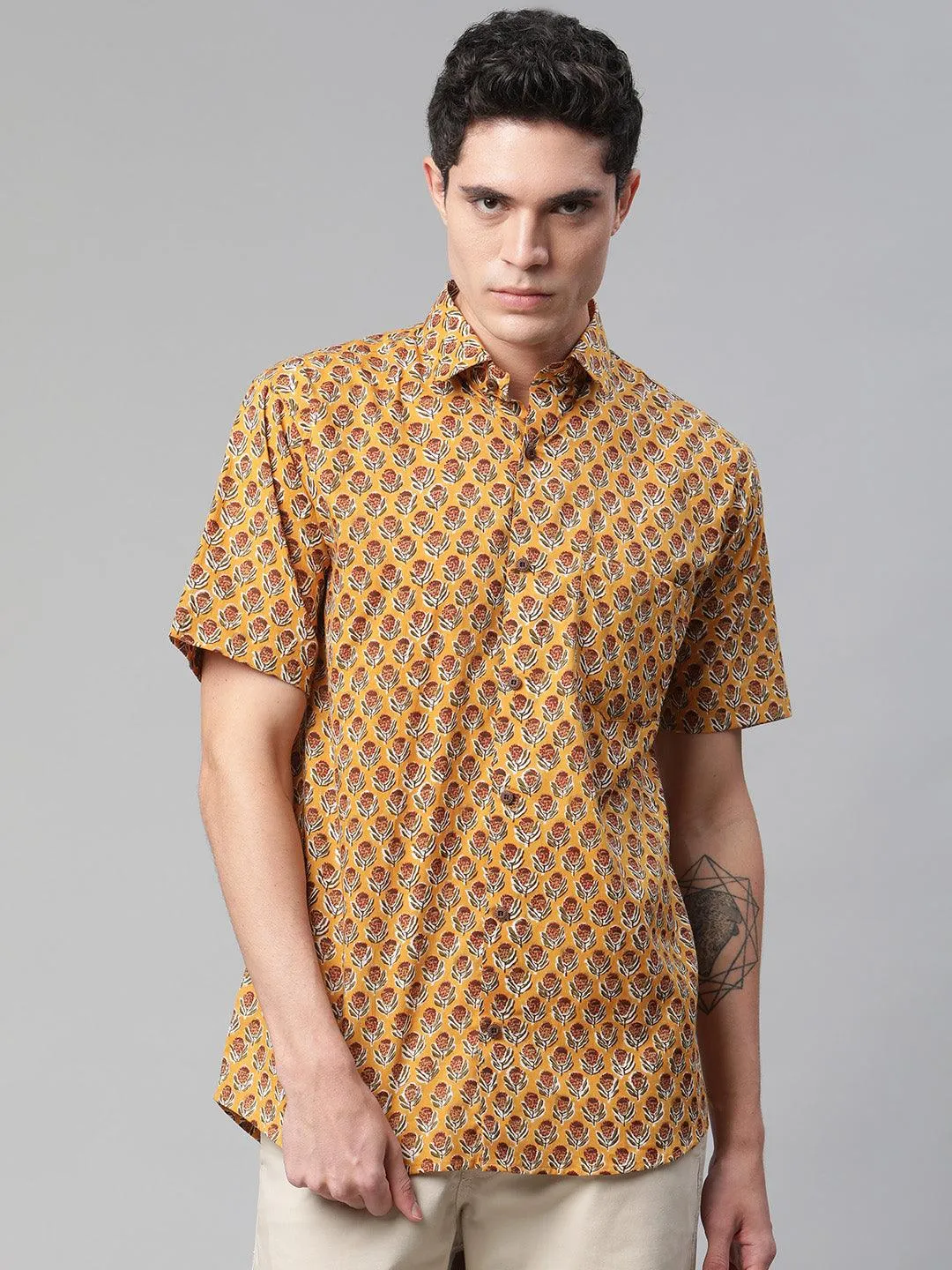 Millennial Men Mustard & Marron Cotton  Half Sleeve Shirt For Men-Mmh0182