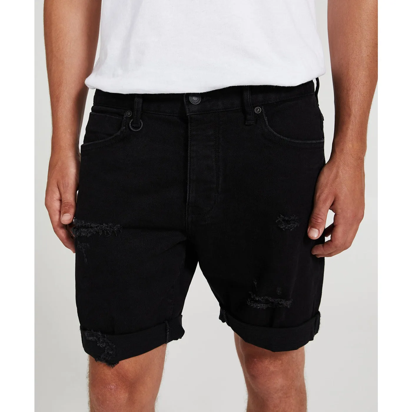 NEUW Mens Black Ripped Shorts