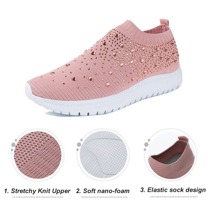 OCW Women Crystal Breathable Slip On Walking Summer Shoes