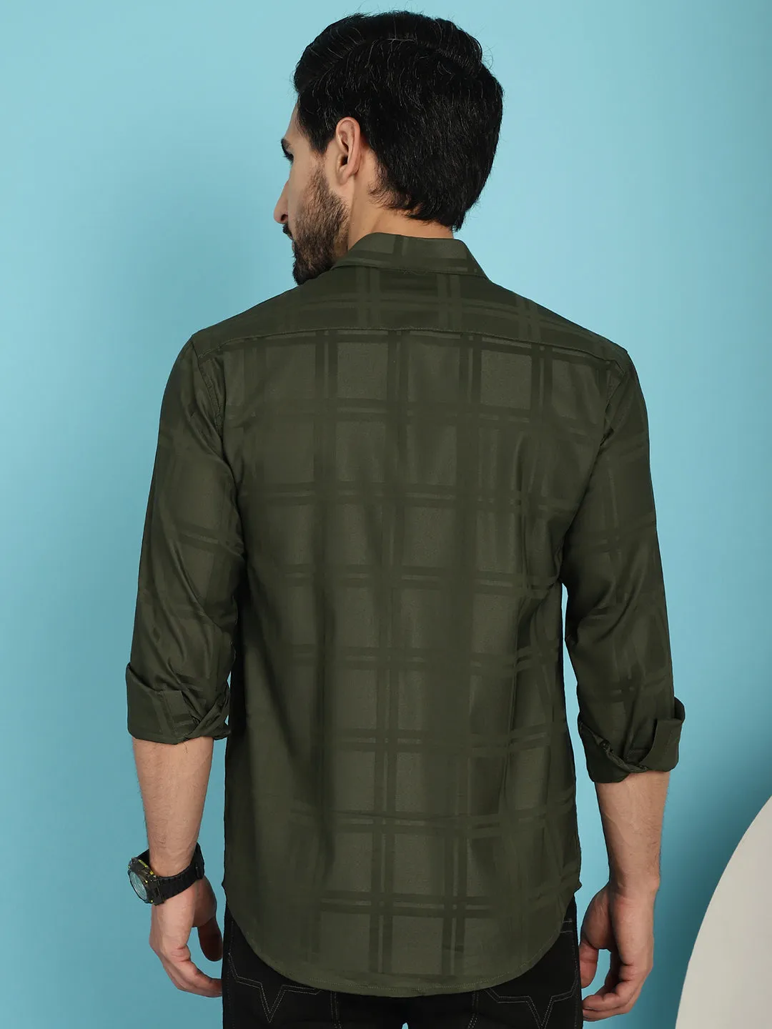 Olive Green Checked Casual Shirt